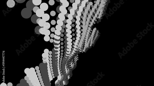 Abstract white and gray circles forming a wave pattern on a black background, viewed from a close-up perspective
