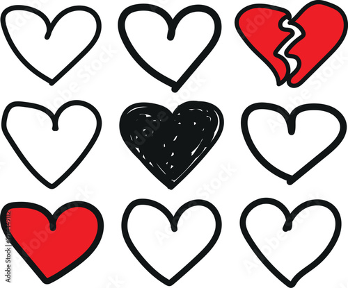 Heartfelt symbolism red heart surrounded by black and white hearts
