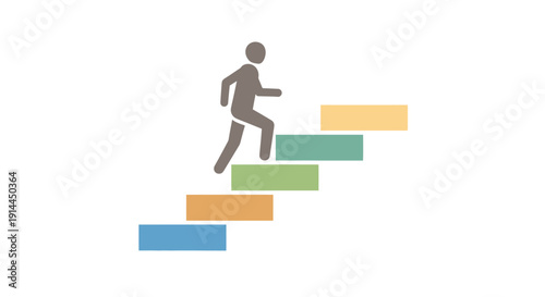 Person Running Up Colored Stairs Illustration.
