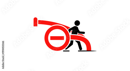 Person Pushing Large Minus Sign Symbol.