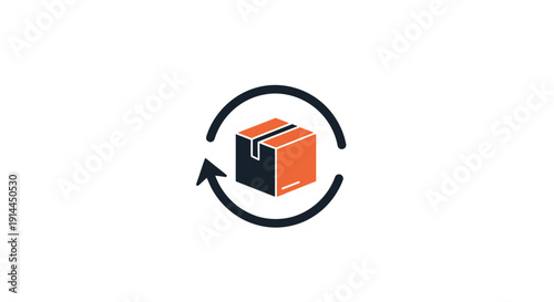 Recycling symbol with cardboard box.