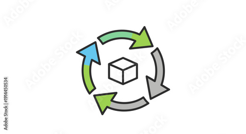 Recycling Symbol with Cube Arrows Circle.