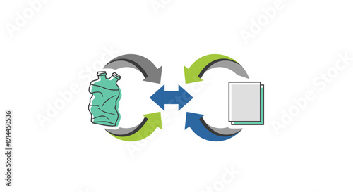 Recycling Process with Plastic Bag and Bin.