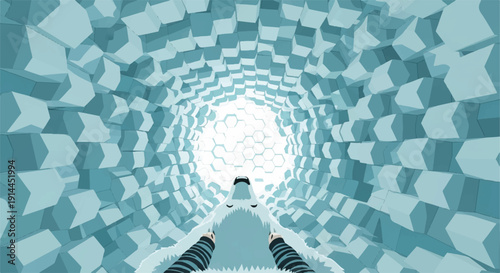 Arctic Hope: First-Person View of Polar Bear Emerging from Geometric Ice Structure