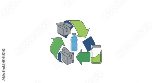 Recycling Symbol with Various Objects.