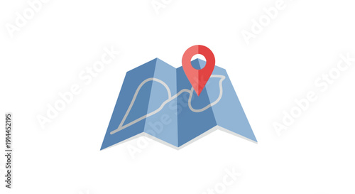Red Location Pin on Folded Map.