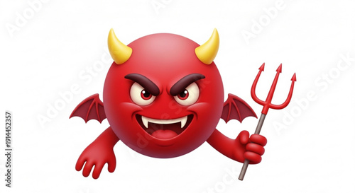Cute devil character with devil horns and trident smiling playfully