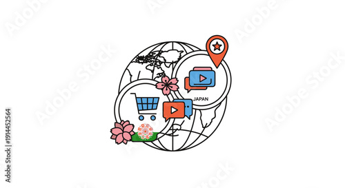 Shopping cart with delivery icons.