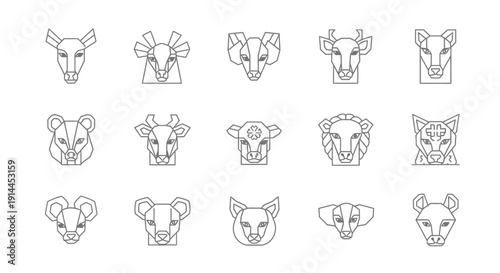 Animal Heads Line Drawings.