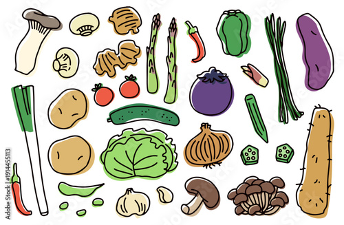 野菜とキノコの詰め合わせイラストセット