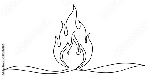 Minimalist burning flame in continuous line art drawing style