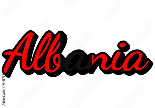 Albania Travel Sticker. Country Name Vector Text Design with Flag Colors