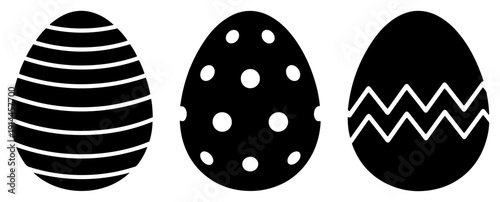 Set of three decorative Easter egg silhouettes with various geometric patterns