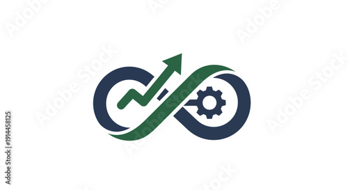 Green Arrow Infinity Growth Gear Icon.