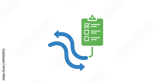 Green clipboard with blue arrows.