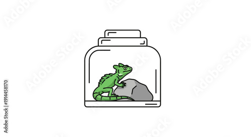 Green lizard in a glass jar.