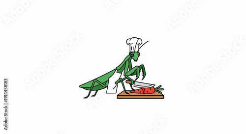 Green praying mantis eating prey.