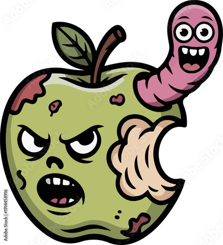 Zombie Apple with Hungry Worm