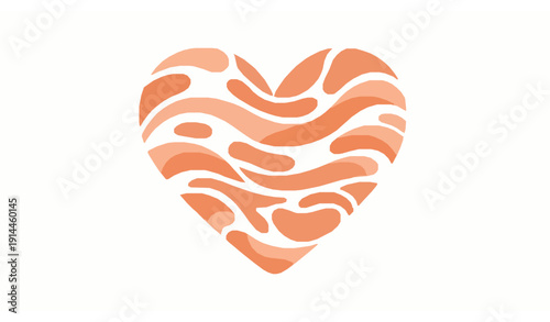 Heart Shape with Ocean Waves and Peach Abstract Water Blob Flat Vector Illustration on White