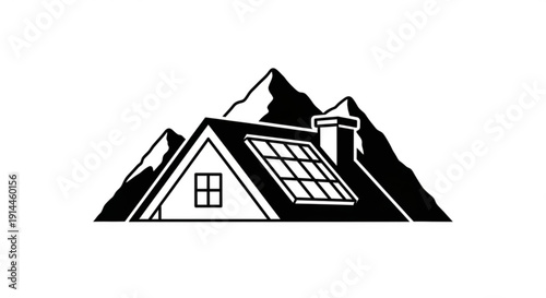 Eco friendly mountain house with solar panels on roof