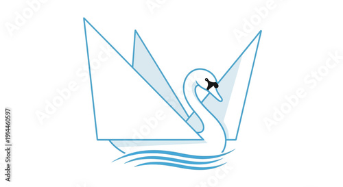 Origami Swan Boat Paper Craft Illustration.