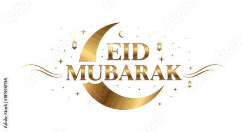 Elegant Eid Mubarak Greeting with Golden Crescent Moon