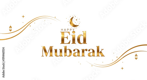 Elegant Eid Mubarak Greeting with Gold Elements and Festive Accents