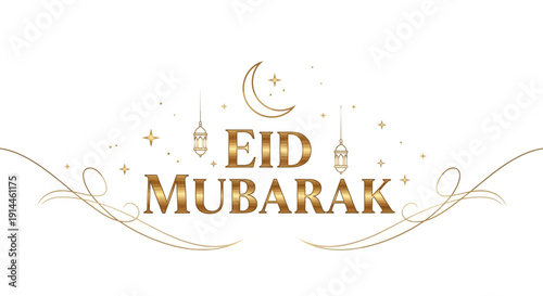Eid Mubarak Greeting with Elegant Golden Text and Decorations