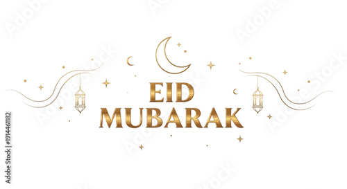Eid Mubarak Celebration Greeting with Lanterns and Moon