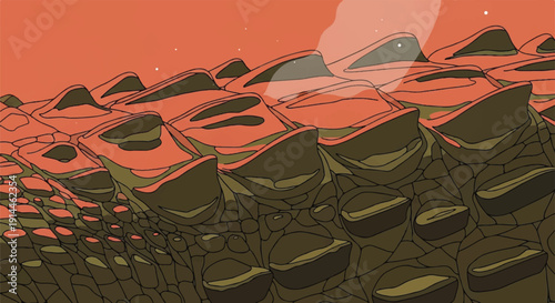 Primal Resilience: Abstract Vector Texture of Alligator Hide in Terracotta and Olive Hues