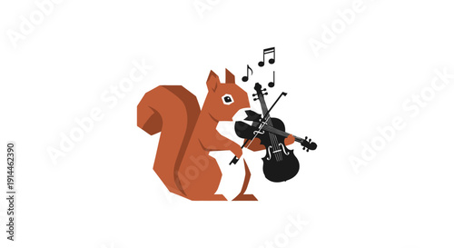 Squirrel Playing Guitar Cartoon Character.