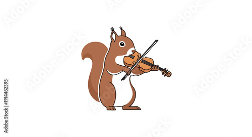 Squirrel playing a violin sweetly outdoors.