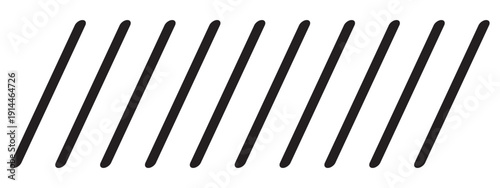 Repeated slashes isolated on white background. Tilted parallel stripes. Embroidery ornament with oblique stitches. Print for caution tape or barricade barrier. Vector graphic illustration