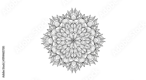 Intricate Floral Mandala Design with Delicate Leaf Patterns.