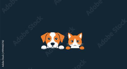 Cute Dog and Cat Peeking Out Together.