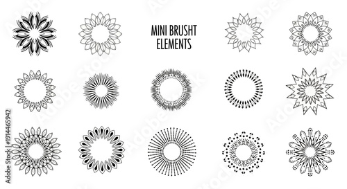 Mini Brush Elements - Abstract Circular Designs for Creative Projects.