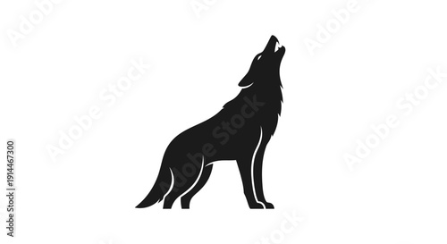 Silhouette of a Howling Wolf at Night with Dark Sky