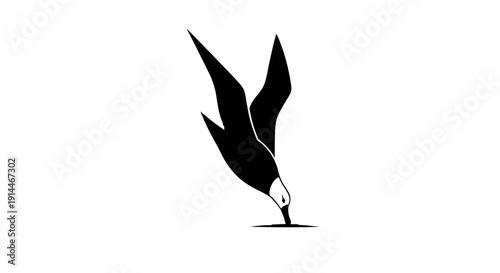 Elegant Black and White Pen Drawing of a Swallow in Flight
