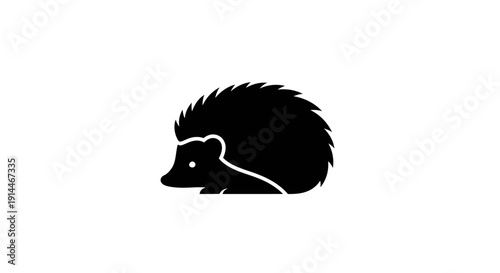 Silhouette of a Small Porcupine on White Background