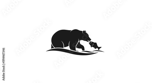 Silhouette of a Bear and Fish in Nature Scene