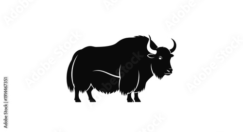 Silhouette of a powerful bison against a white background