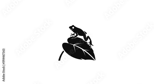 Black silhouette of a beetle on a leaf isolated on white background