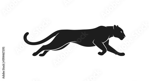 Silhouette of a crouching big cat with extended claws in black