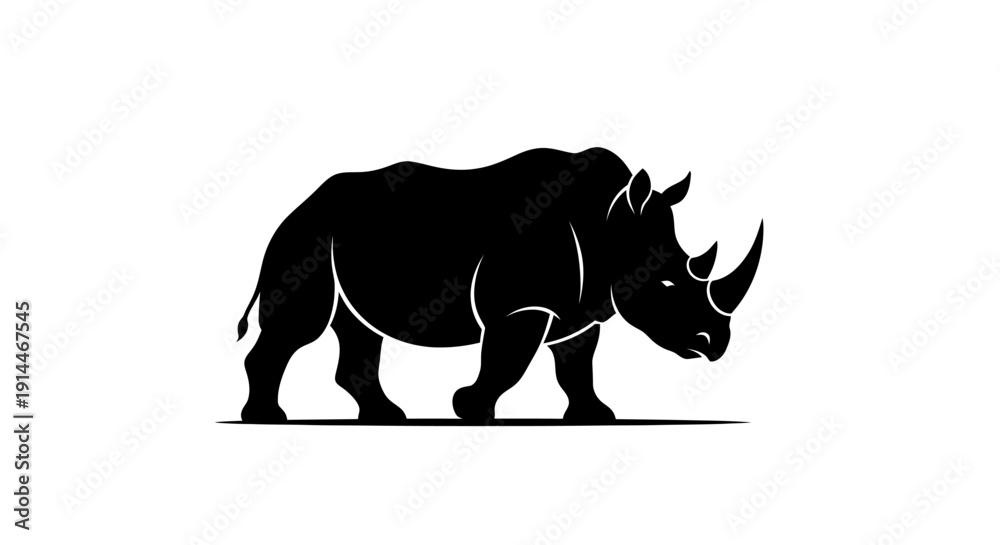 Obraz premium Silhouette of a Rhinos with Horn in Black