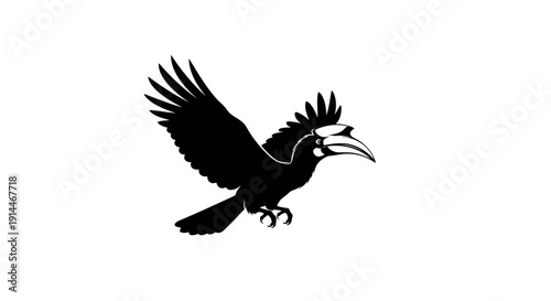 Silhouetted Bird in Flight Against White Background