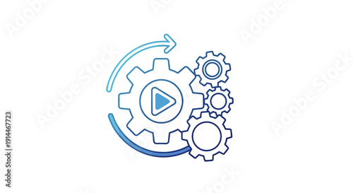Abstract illustration of gears with a play button symbolizing video processing