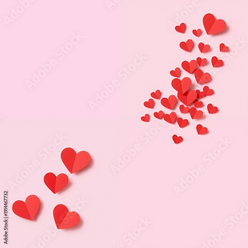 Scattered Red Paper Hearts On Pink Background