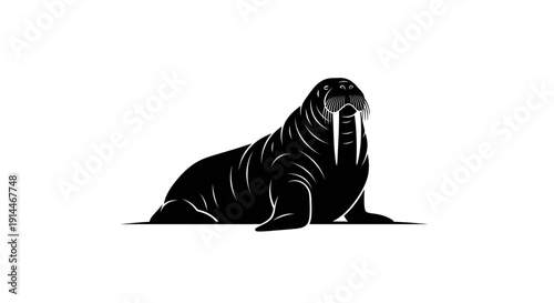 Black and White Illustration of a Walrus in a Minimalist Style