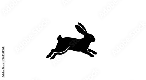 Dynamic Black Rabbit Silhouette in Motion for Natural Nature Design