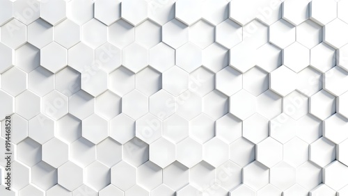 Abstract white hexagonal geometric pattern with three-dimensional texture